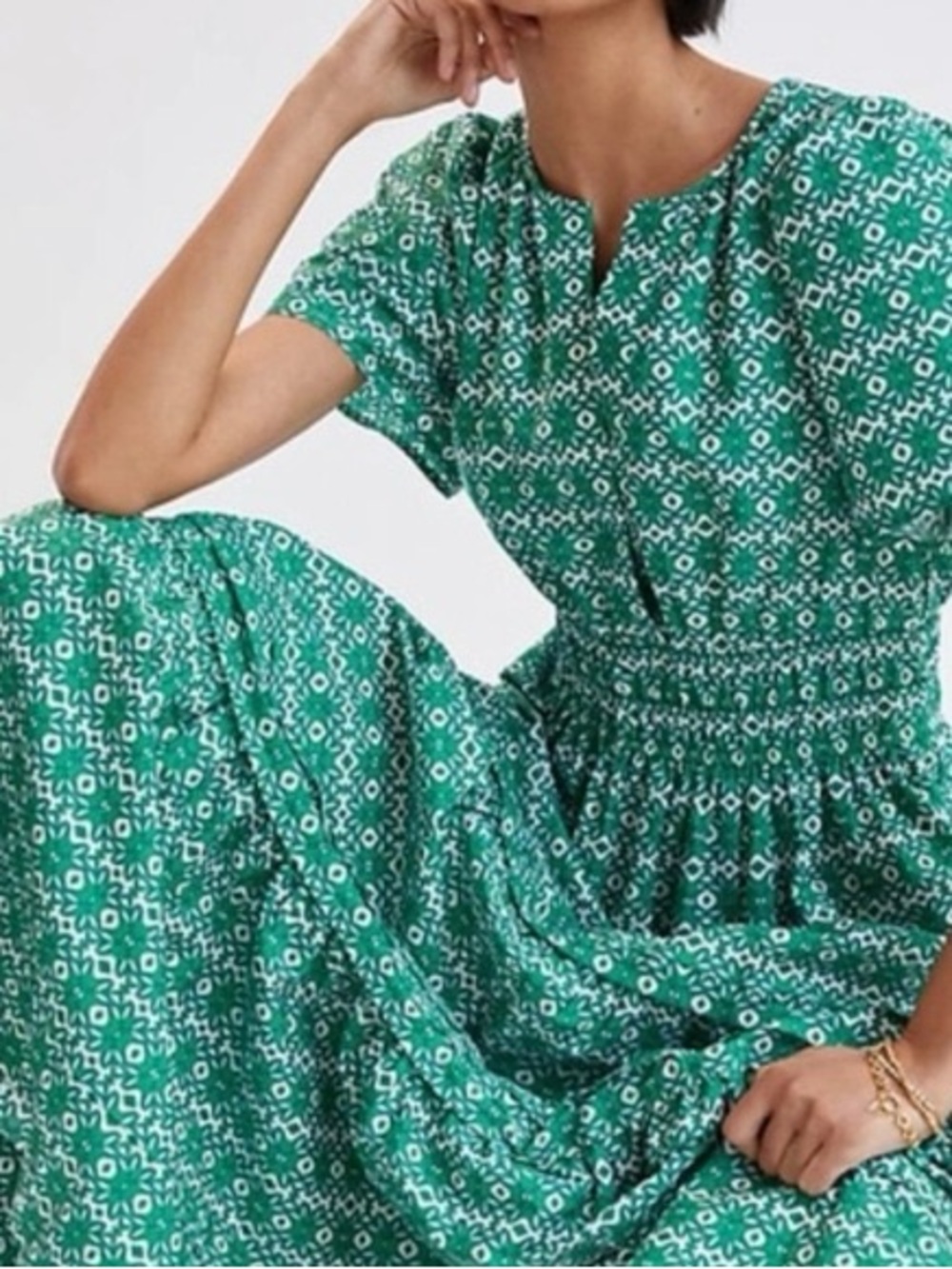 Anthropologie Somerset Dress Green White Medium - Picture 2 of 5
